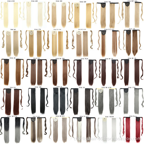 Wholesale Black Ombre Long Silky Straight Wave Wavy Heat Resistant Synthetic Wrap Around Hair Ponytails Extension For Women Girl